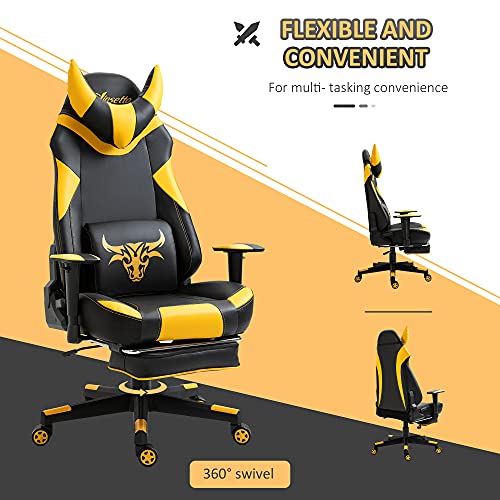 Vinsetto, Vinsetto High-Back Gaming Chair Swivel Home Office Computer Racing Gamer Desk Chair Faux Leather with Footrest, Wheels, Black Yellow