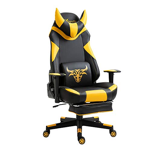 Vinsetto, Vinsetto High-Back Gaming Chair Swivel Home Office Computer Racing Gamer Desk Chair Faux Leather with Footrest, Wheels, Black Yellow