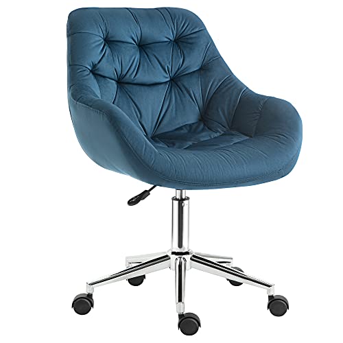 Vinsetto, Vinsetto Home Office Chair Velvet Ergonomic Computer Chair Comfy Desk Chair with Adjustable Height, Arm and Back Support, Blue