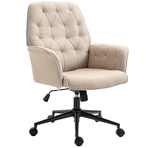 Vinsetto, Vinsetto Linen Office Swivel Chair Mid Back Computer Desk Chair with Adjustable Seat, Arm - Brown