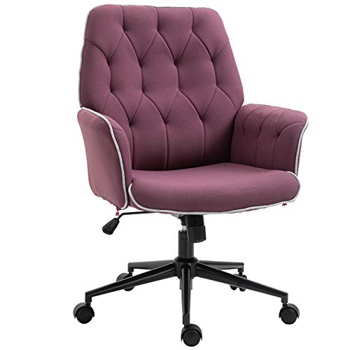 Vinsetto, Vinsetto Linen Office Swivel Chair Mid Back Computer Desk Chair with Adjustable Seat, Arm - Purple