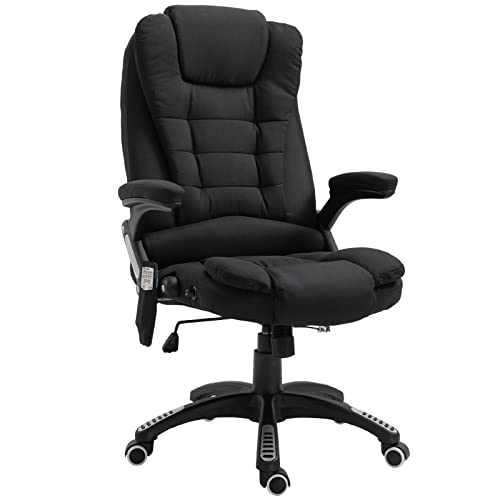 Vinsetto, Vinsetto Massage Office Chair 130° Recliner Ergonomic Gaming Seven Point Heated Home Office Padded Linen Fabric & Swivel Base Black