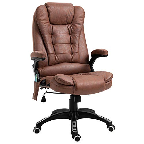 Vinsetto, Vinsetto Massage Office Chair Recliner Ergonomic Gaming Heated Home Office Padded Leathaire Fabric & Swivel Base Brown
