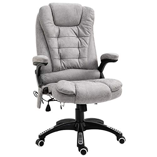 Vinsetto, Vinsetto Massage Office Chair Recliner Ergonomic Gaming Heated Home Office Padded Leathaire Fabric & Swivel Base Grey