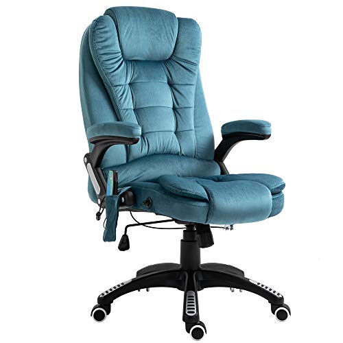 Vinsetto, Vinsetto Massage Office Chair Recliner Ergonomic Gaming Heated Home Office Padded Velvet-Feel Fabric & Swivel Base Blue