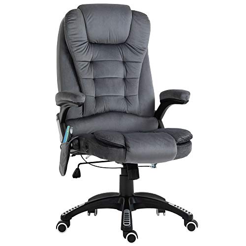 Vinsetto, Vinsetto Massage Office Chair Recliner Ergonomic Gaming Heated Home Office Padded Velvet-Feel Fabric & Swivel Base Grey