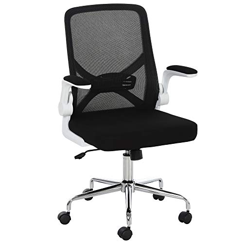 Vinsetto, Vinsetto Mesh Swivel Office Chair with Flip-Up Arm, Lumbar Support, Home Task High Back Chair Adjustable Height, Black