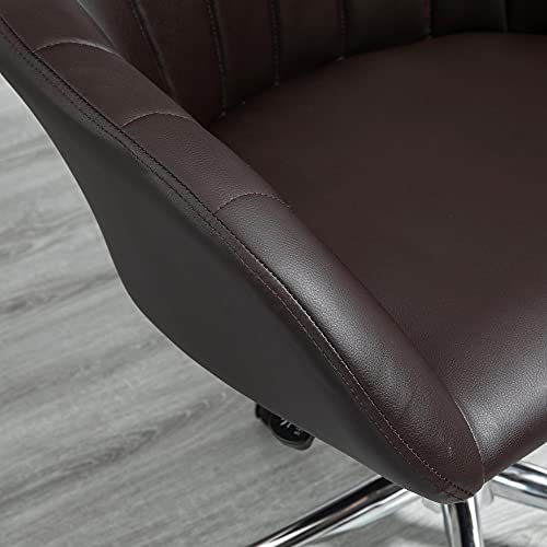 Vinsetto, Vinsetto Mid-Back Office Chair PU Leather Swivel Task Armchair with Tub Shape Design for Living Room Home, Brown