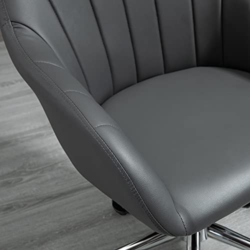 Vinsetto, Vinsetto Mid-Back Office Chair PU Leather Swivel Task Armchair with Tub Shape Design for Living Room Home, Grey