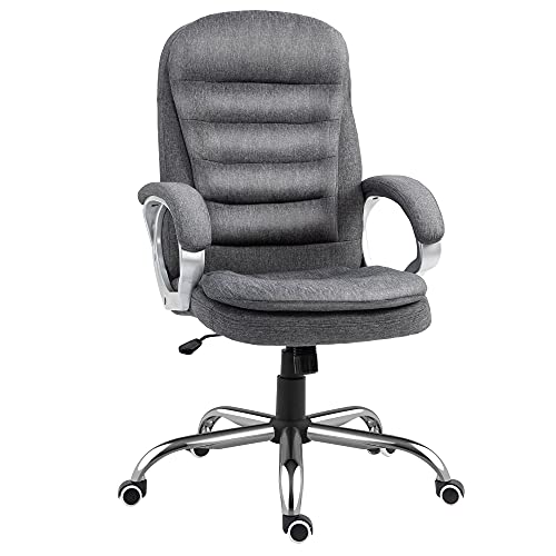 Vinsetto, Vinsetto Office Chair Ergonomic Executive Home Office Task Chair Linen w/Swivel Base 5 Wheels (Gray)