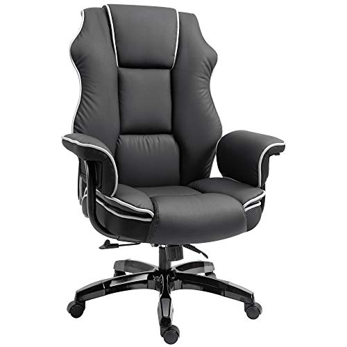 Vinsetto, Vinsetto Piped PU Leather Padded High-Back Computer Office Gaming Chair Swivel Desk Seat Ergonomic Recliner w/Armrests Adjustable Seat
