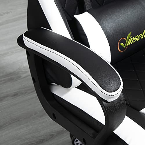 Vinsetto, Vinsetto Racing Gaming Chair with Lumbar Support, Headrest, Swivel Wheel, PVC Leather Gamer Desk Chair for Home Office, Black White