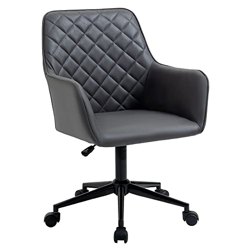 Vinsetto, Vinsetto Swivel Office Chair Leather-Feel Fabric Home Study Leisure with Wheels, Grey