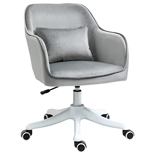 Vinsetto, Vinsetto Velvet-Feel Tub Office Chair w/Massage Pillow Wheels Adjustable Height Ergonomic Padding Luxe Home Style Seat Grey