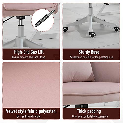 Vinsetto, Vinsetto Velvet-Feel Tub Office Chair w/Massage Pillow Wheels Adjustable Height Ergonomic Padding Luxe Home Style Seat Pink