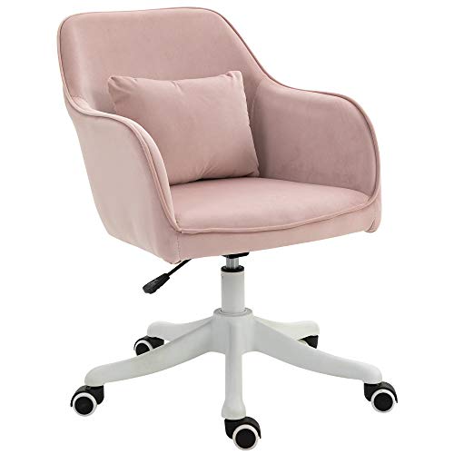 Vinsetto, Vinsetto Velvet-Feel Tub Office Chair w/Massage Pillow Wheels Adjustable Height Ergonomic Padding Luxe Home Style Seat Pink