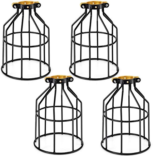 Kohree, Vintage Cage Metal Lamp Shade, Kohree 4-Pack Retro Style Black Metal Basket Cage Ceiling Pendant Light Shade for Dining Room Bedroom Loft Hallway