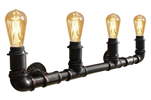 Long Life Lamp Company, Vintage Industrial 4 Bulb Steampunk Rustic Waterpipe Wall Light Lamp Fixture M0038