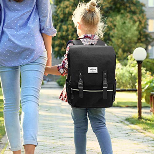 Puersit, Vintage Laptop Backpack,15 inch Laptop Backpack Puersit Durable Business College Travel Daypacks (All Black)