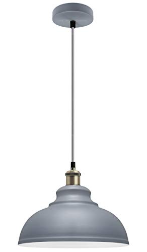Long Life Lamp Company, Vintage Retro Ceiling Pendant Light Shade Grey Metal Brass Holder M0089