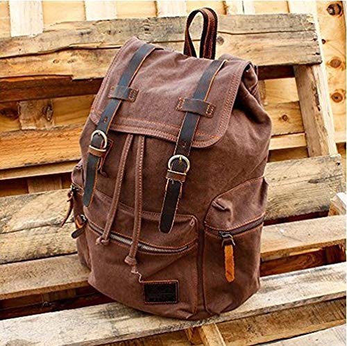 autumndeer, Vintage Unisex Casual Leather Backpack Canvas Rucksack Bookbag Satchel Hiking Backpack Travel Outdoor Shouder Bag