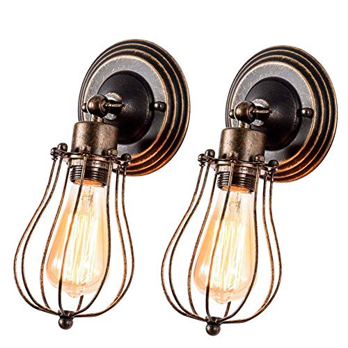 GLADFRESIT, Vintage Wall Light, GLADFRESIT Industrial Lighting Adjustable Socket Rustic Sconces Wire Metal Cage Wall Lamp Indoor Home Retro Lights Fixture (Single Lamp-Base Painted with Oil Rubbed Bronze 2 Packs)