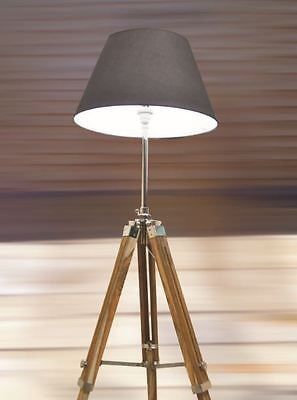 ONLINE SHOPPERS DELIGHT LTD, Vintage Wooden Lamp Stand Shade Floor Tripod Adjustable Teak Tripod Lamp Silver