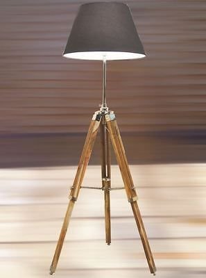 ONLINE SHOPPERS DELIGHT LTD, Vintage Wooden Lamp Stand Shade Floor Tripod Adjustable Teak Tripod Lamp Silver
