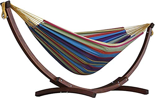 Vivere Europe B.V., Vivere C8SPCT-20 Double Cotton Hammock with Solid Pine Arc Stand-Tropical, 254x117x104 cm
