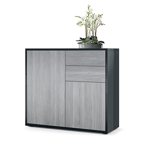 Vladon, Vladon Cabinet Chest of Drawers Ben, Carcass in Black High Gloss/Front in Avola-Anthracite