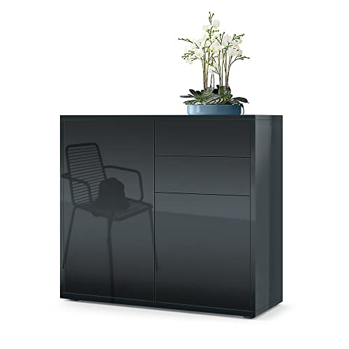 Vladon, Vladon Cabinet Chest of Drawers Ben, Carcass in Black High Gloss/Front in Black High Gloss