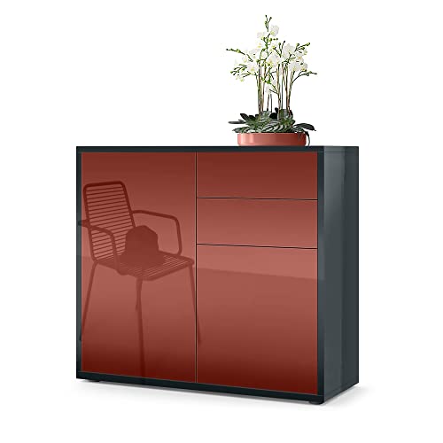 Vladon, Vladon Cabinet Chest of Drawers Ben, Carcass in Black High Gloss/Front in Bordeaux High Gloss