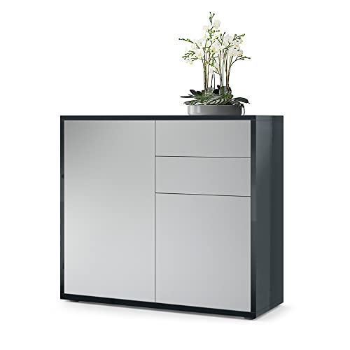 Vladon, Vladon Cabinet Chest of Drawers Ben, Carcass in Black High Gloss/Front in Light Grey satin-finished