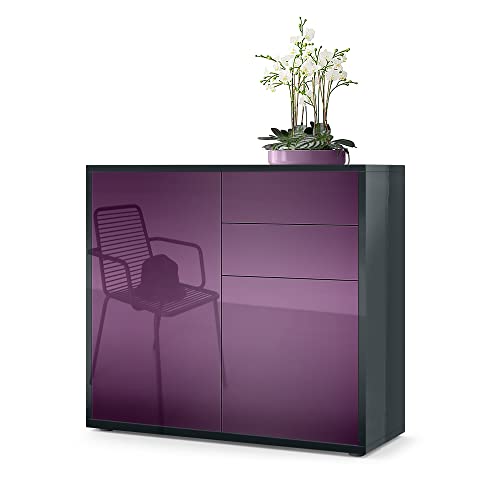 Vladon, Vladon Cabinet Chest of Drawers Ben, Carcass in Black High Gloss/Front in Raspberry High Gloss