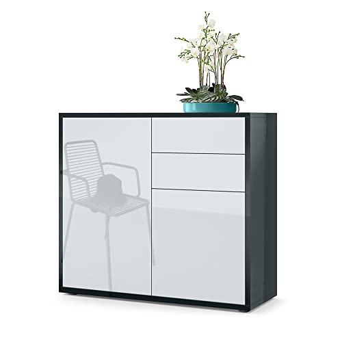 Vladon, Vladon Cabinet Chest of Drawers Ben, Carcass in Black High Gloss/Front in White High Gloss