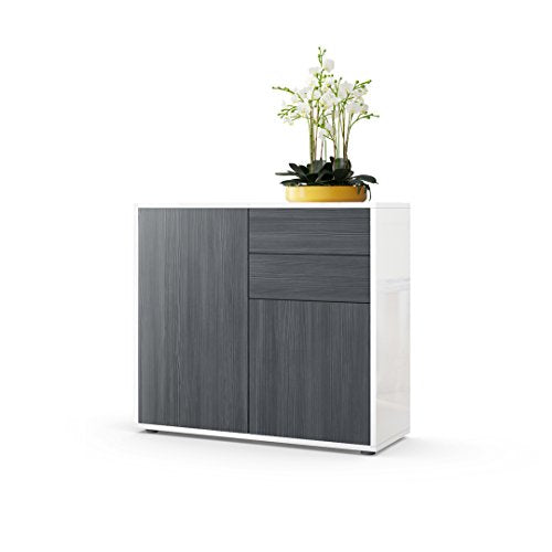 Vladon, Vladon Cabinet Chest of Drawers Ben, Carcass in White High Gloss/Front in Avola-Anthracite