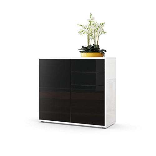 Vladon, Vladon Cabinet Chest of Drawers Ben, Carcass in White High Gloss/Front in Black High Gloss