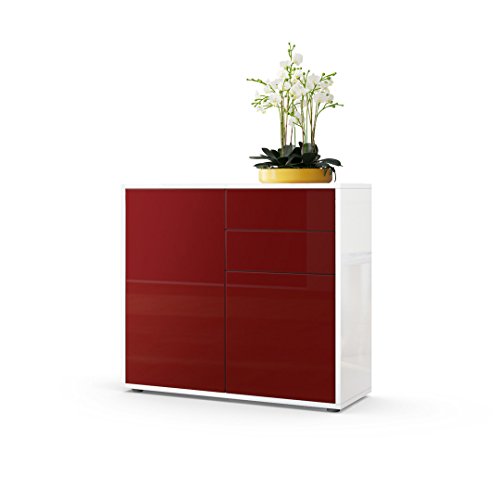 Vladon, Vladon Cabinet Chest of Drawers Ben, Carcass in White High Gloss/Front in Bordeaux High Gloss