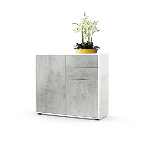 Vladon, Vladon Cabinet Chest of Drawers Ben, Carcass in White High Gloss/Front in Concrete Grey Oxid