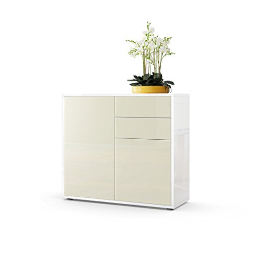 Vladon, Vladon Cabinet Chest of Drawers Ben, Carcass in White High Gloss/Front in Cream High Gloss