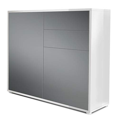 Vladon, Vladon Cabinet Chest of Drawers Ben, Carcass in White High Gloss/Front in Graphite satin-finished