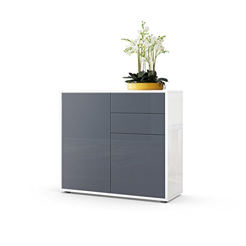 Vladon, Vladon Cabinet Chest of Drawers Ben, Carcass in White High Gloss/Front in Grey High Gloss