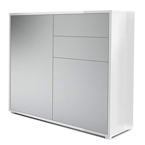 Vladon, Vladon Cabinet Chest of Drawers Ben, Carcass in White High Gloss/Front in Light Grey satin-finished