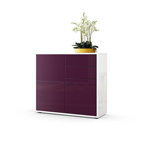 Vladon, Vladon Cabinet Chest of Drawers Ben, Carcass in White High Gloss/Front in Raspberry High Gloss