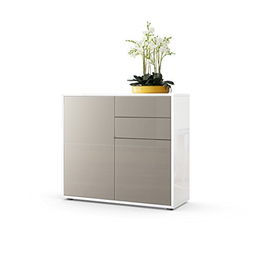 Vladon, Vladon Cabinet Chest of Drawers Ben, Carcass in White High Gloss/Front in Sand grey High Gloss