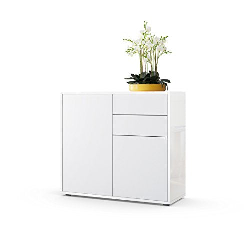 Vladon, Vladon Cabinet Chest of Drawers Ben, Carcass in White High Gloss/Front in White matt