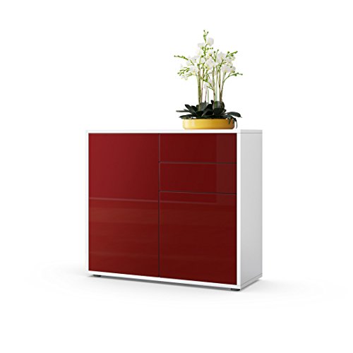 Vladon, Vladon Cabinet Chest of Drawers Ben, Carcass in White matt/Front in Bordeaux High Gloss