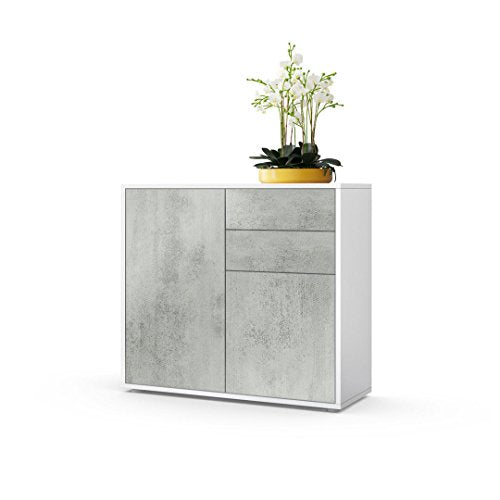 Vladon, Vladon Cabinet Chest of Drawers Ben, Carcass in White matt/Front in Concrete Grey Oxid