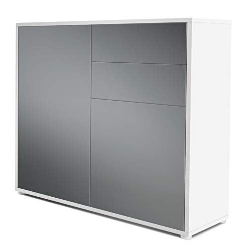 Vladon, Vladon Cabinet Chest of Drawers Ben, Carcass in White matt/Front in Graphite satin-finished