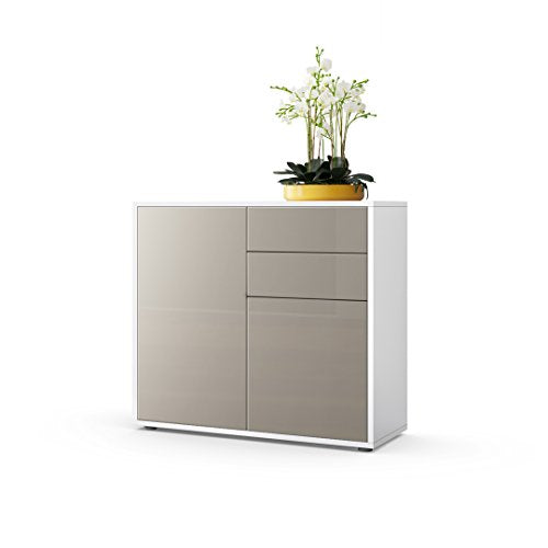 Vladon, Vladon Cabinet Chest of Drawers Ben, Carcass in White matt/Front in Sand grey High Gloss
